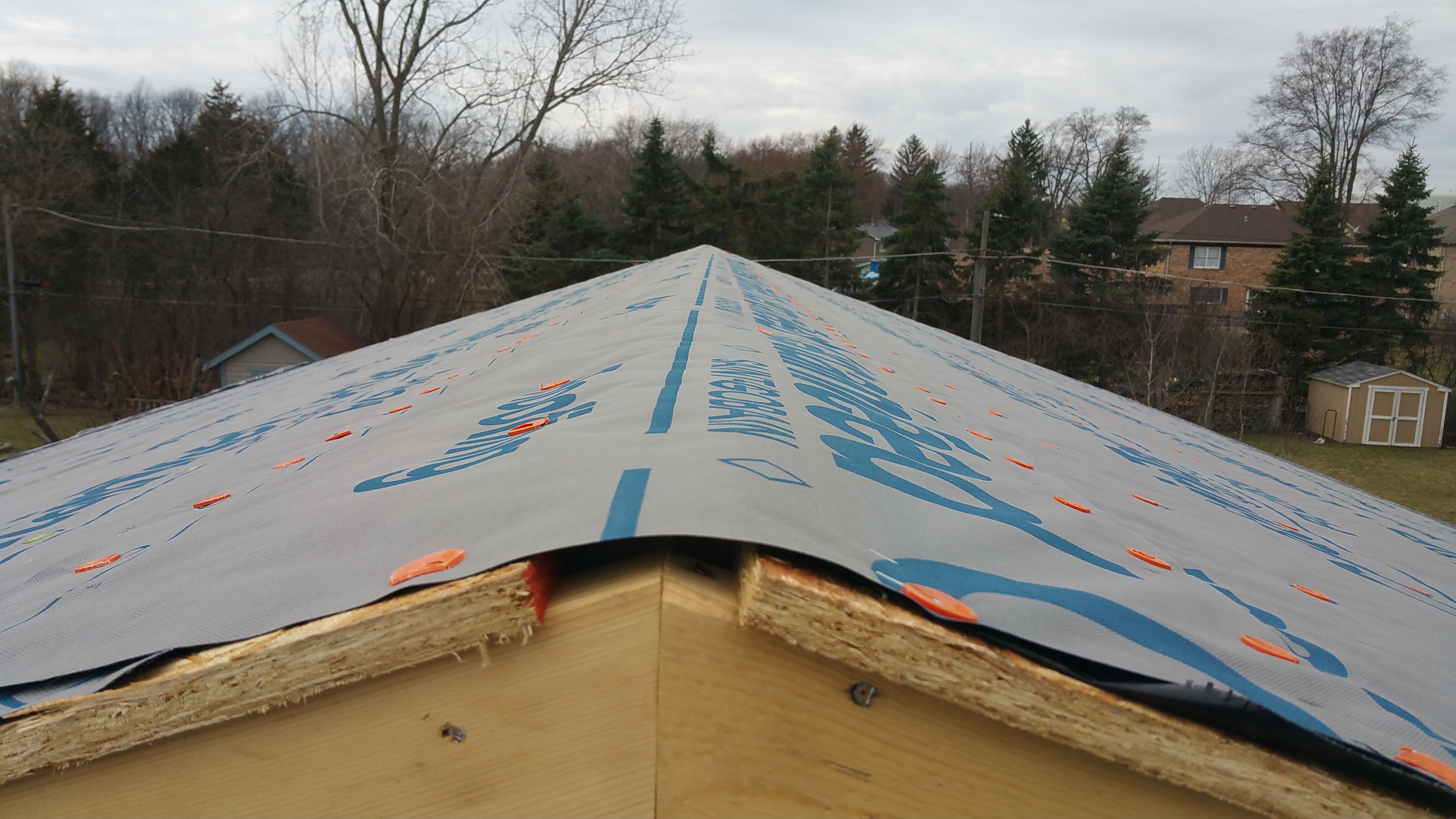 synthetic underlayment at roof peak