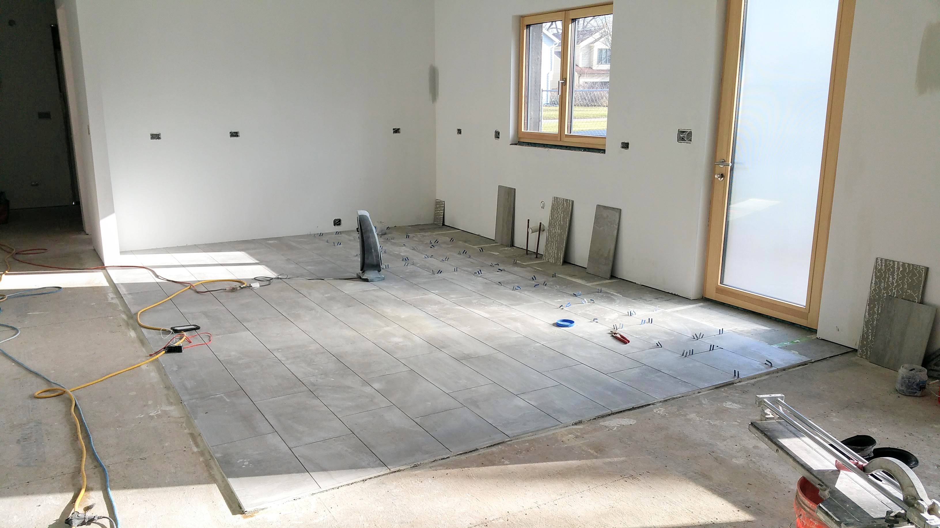 kitchen tile being installed