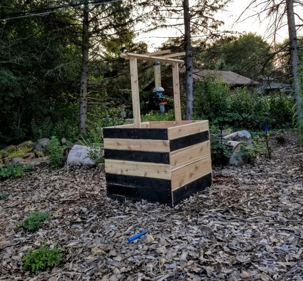 compost bin with bird feeders