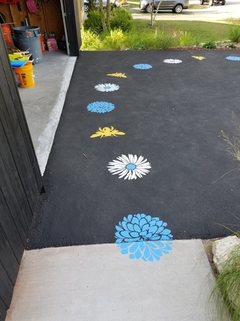 flower stencils on driveway