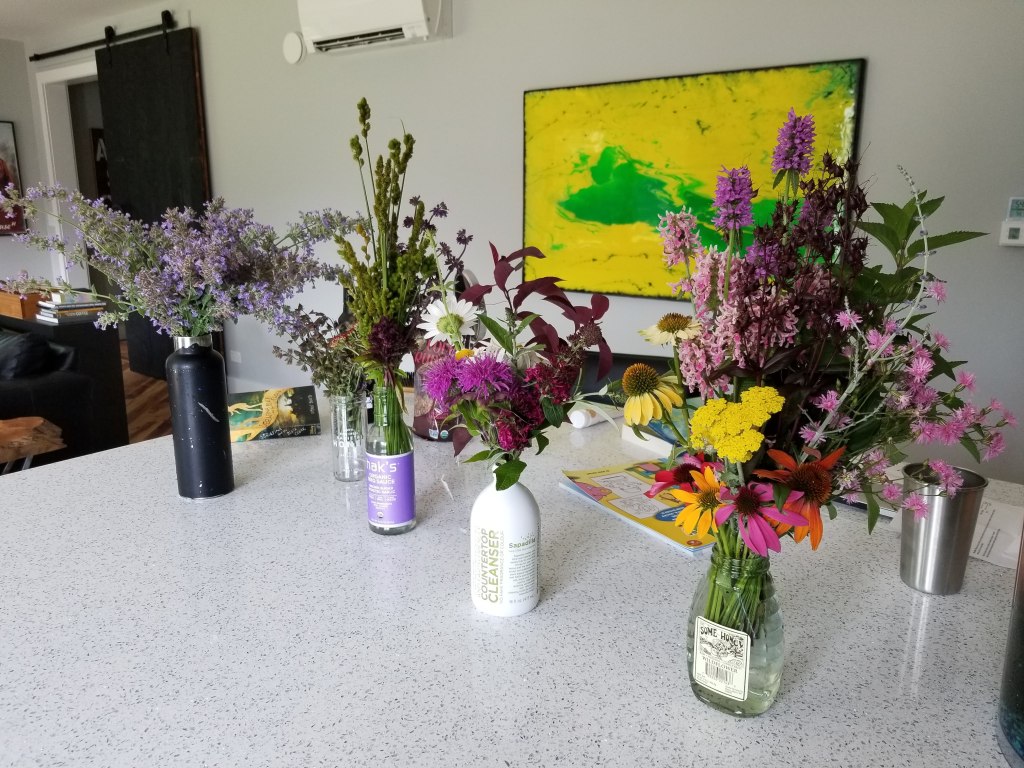 bouquets on kitchen island